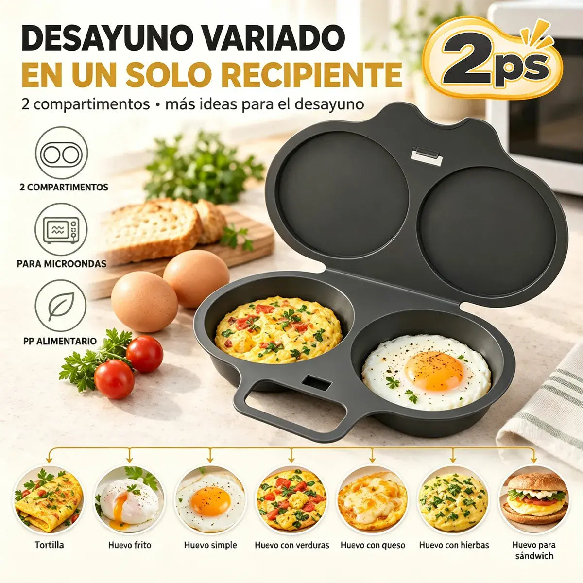🎁2 bucăți 119 lei💥Poșor de ouă la microunde: Cavitate dublă, antiaderent și ușor de curățat.🏠